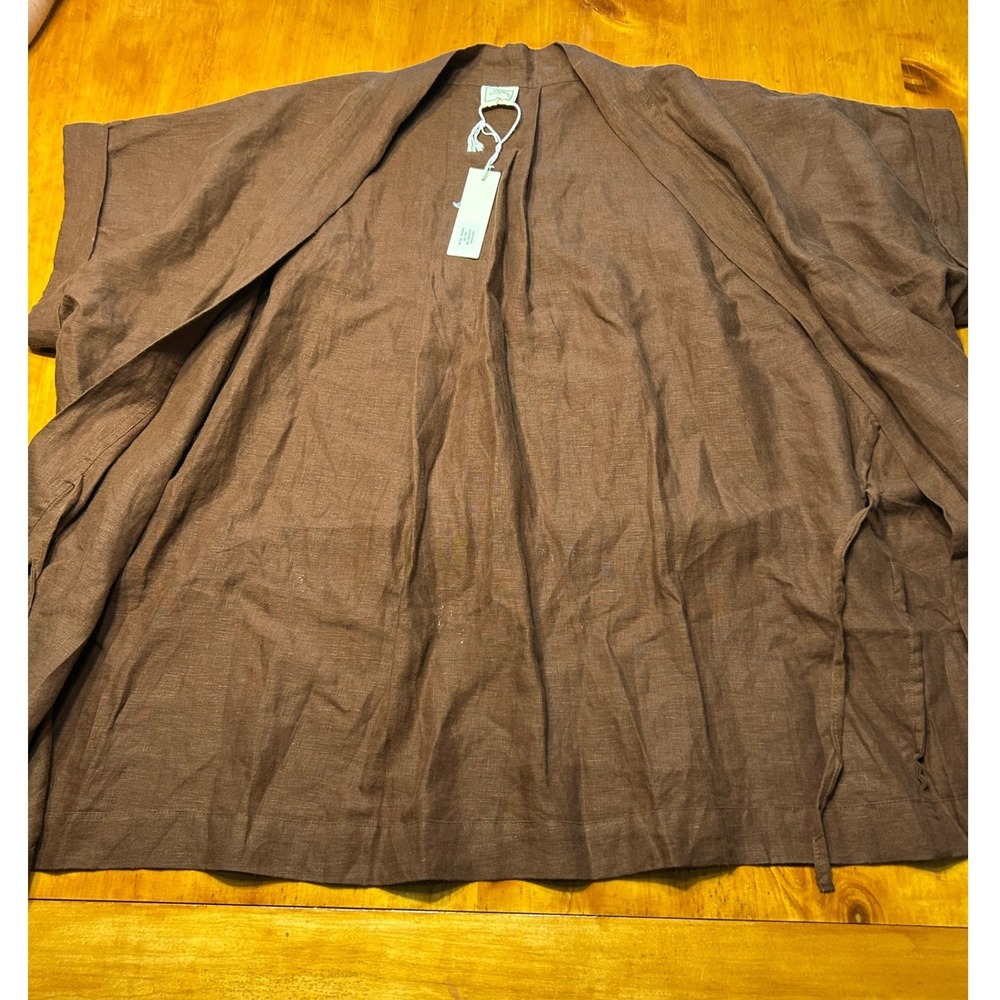 Deiji Studios The 01 Set Linen Wrap Top Tobacco Brown Kimono Tie Waist Chic NEW - Picture 6 of 11